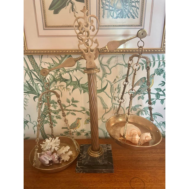 Mid 20th Century Mid-Century Italian Solid Brass 22” Balance Scale on Black Marble Base For Sale - Image 5 of 12