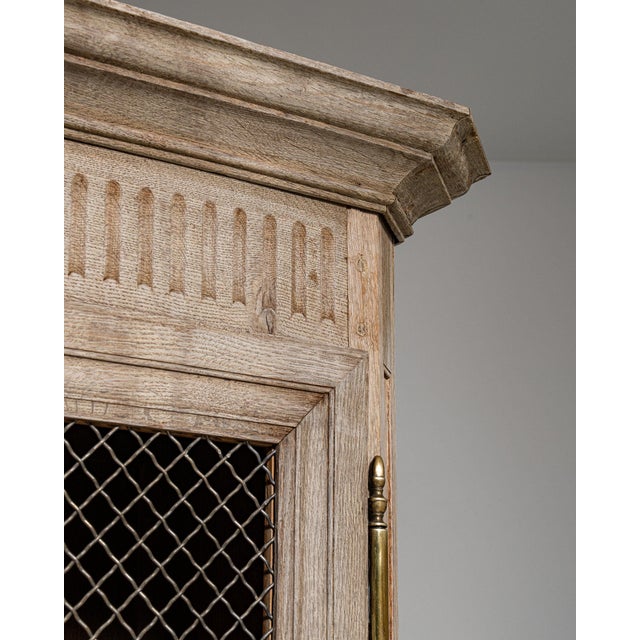 1840-1849 France Weathered Whitewash Cerused Oak Mesh-Front Cabinet For Sale - Image 4 of 11