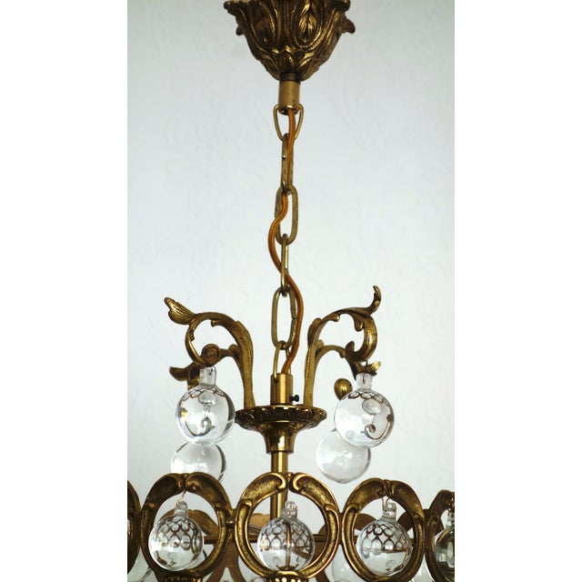 Antique French Brass and Crystal Ball 4-Light Chandelier, 1930s For Sale - Image 14 of 18