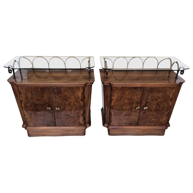 Mid-Century Italian Art Deco Style Walnut Bedside Tables with Glass Tops, 1950s, Set of 2 For Sale - Image 10 of 10