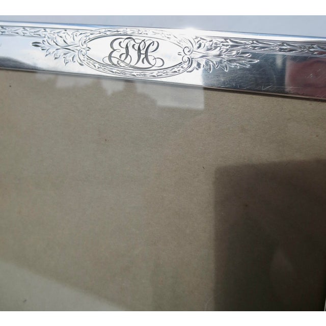 Sterling silver photo frame with velvet back cover. Edwardian period with modern square form framing. floral-designed...