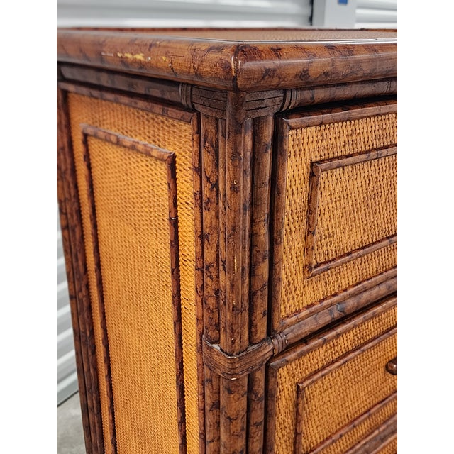 Vintage Late 20th Century Faux Bamboo & Rattan Chest of Drawers For Sale - Image 9 of 15