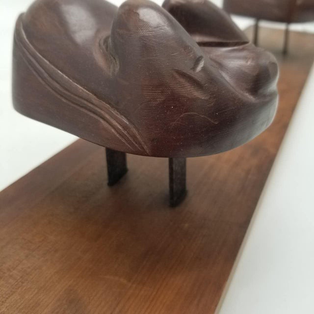 Hand-Carved Japanese Vintage Ofuku & Noh-Style Mask Trio on Wooden Panel – Signed For Sale - Image 4 of 17