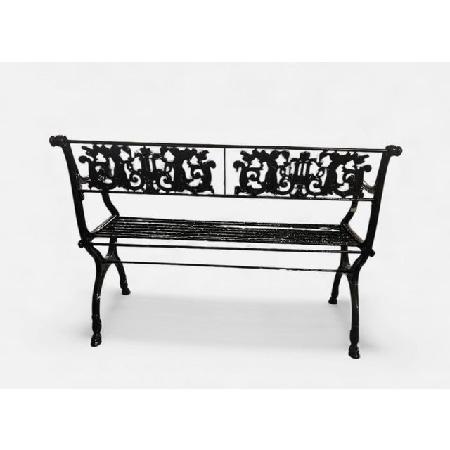1990s 1990s Pair Of Victorian Style Cast Iron Lyre & Eagle Garden Bench For Sale - Image 5 of 7
