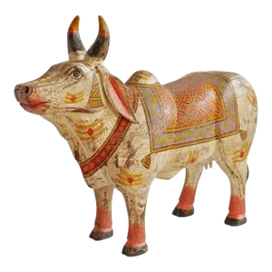 Vintage Wood Painted Brahma Cow