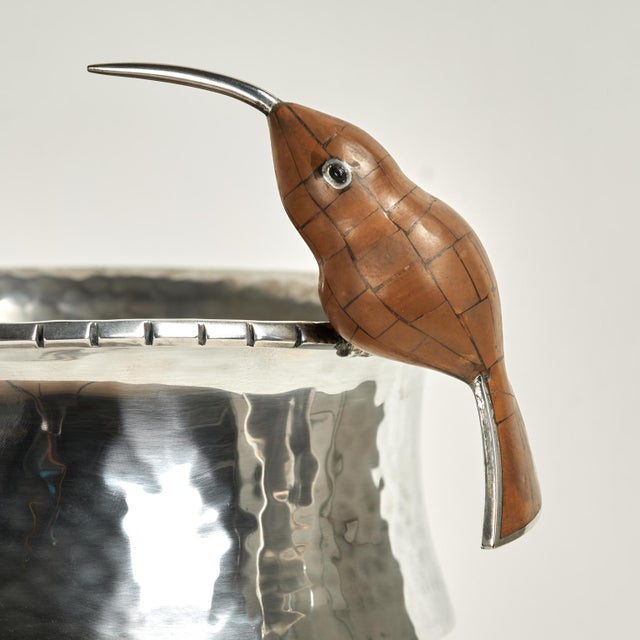 Metal Vintage Silver Plate Vessel With Humming Bird by Emilia Castillo For Sale - Image 7 of 12