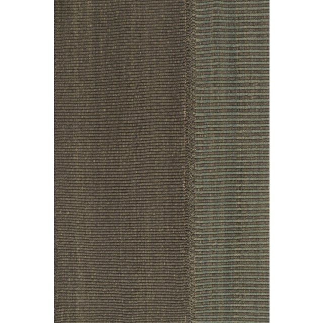 Contemporary Rug & Kilim’s Modern Kilim Rug in Brown & Blue Textural Stripes For Sale - Image 3 of 7