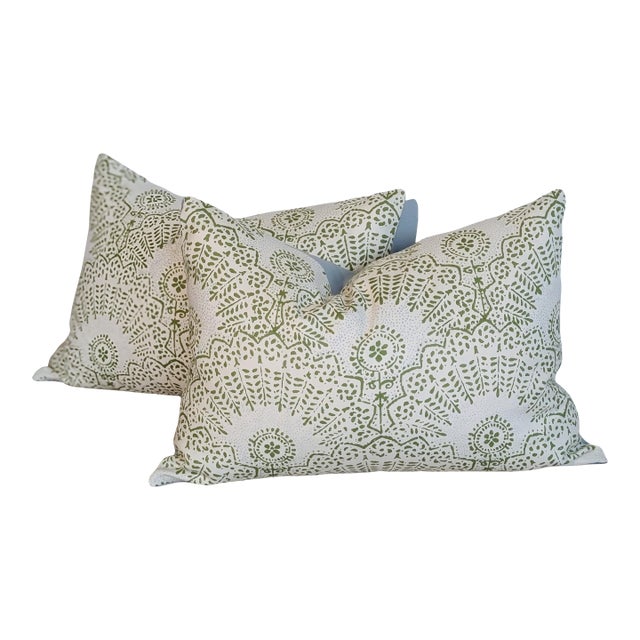 Sister Parish Appleton Lumbar Pillows in Lettuce Green For Sale