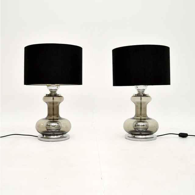 A stylish and very well made pair of vintage French glass and chrome table lamps, dating from around the 1970’s. They are...