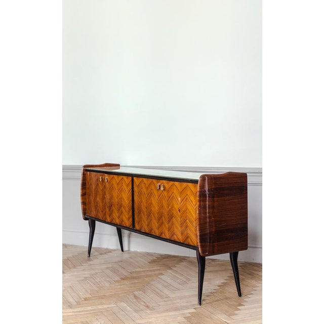 Vintage Italian Chest of Drawers in Chevron Wood Veneer For Sale - Image 11 of 14