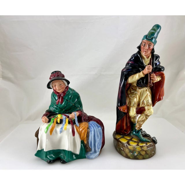 Blue 1980s Royal Doulton "Silks and Ribbons and the Pied Piper" Figurines - Set of 2 For Sale - Image 8 of 8