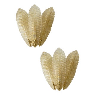 Venetian Wall Sconces in Amber Graniglia Leaves Murano Glass by Simoeng for Simoeng, Set of 2 For Sale