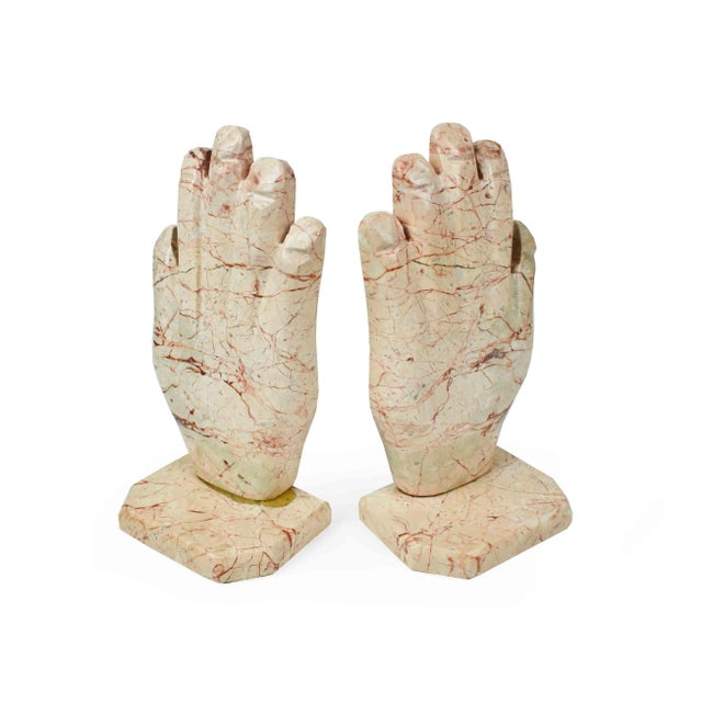 Mid 20th Century Sculptural Pink Marble Stone Hand Design Bookends - a Pair For Sale - Image 4 of 10