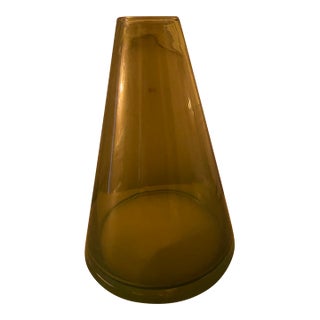 Vintage Olive Green Wobble Art Glass Vase – Sculptural Kinetic Design For Sale