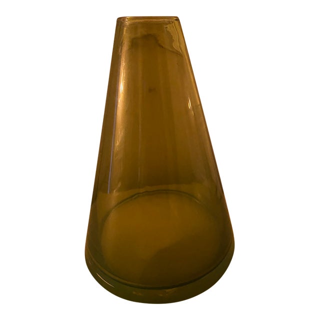 Vintage Olive Green Wobble Art Glass Vase – Sculptural Kinetic Design For Sale
