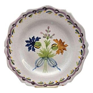 19th-Century French Provincial Faience Hand-Painted Scalloped Plate For Sale