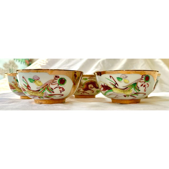 Mid 20th Century Golden Dragon Phoenix Chinese Rice Bowls - Set of 5 For Sale - Image 5 of 16