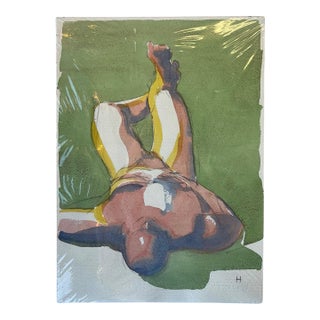 Contemporary Figurative Watercolor Painting, Signed "H", Model Identified as Peter, 2016 For Sale
