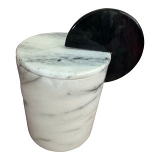 Modern White Marble Decorative Canister/Storage Jar With Sculptural Lid For Sale