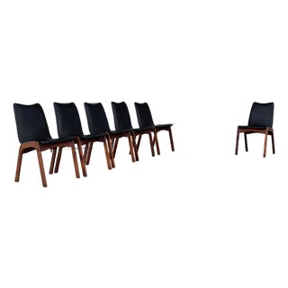 1970s Mid-Century Walnut & Black Vinyl Dining Chairs Attributed to Chet Beardsley For Sale