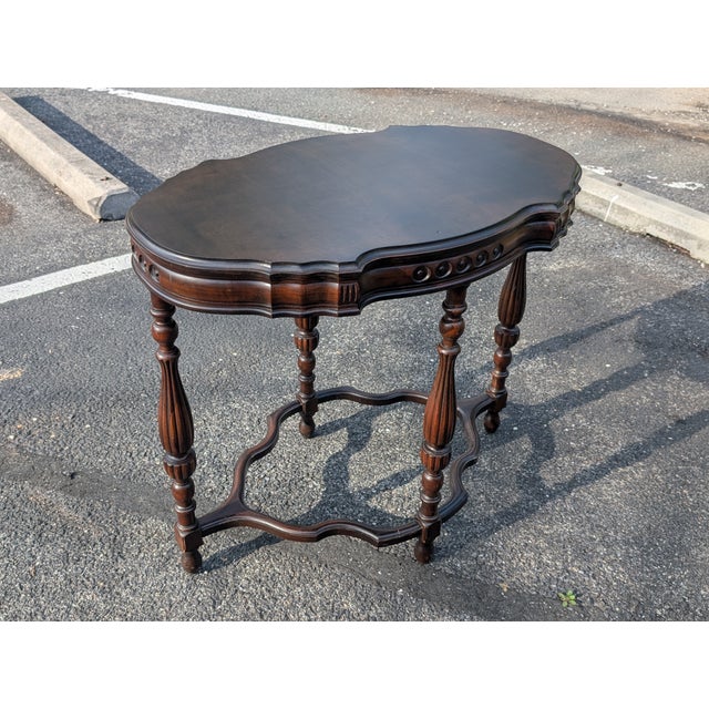 1940s 1940s Recently Refinished Victorian Style Mahogany Side Table With Carved Details For Sale - Image 5 of 9