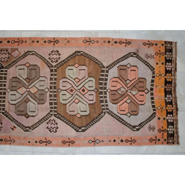 Pink Vintage Turkish Handmade Runner Rug Tribal Design Kilim Organc Wool Hallway Rug Stair Runner - 3′6″ × 12′6″ For Sale - Image 8 of 11