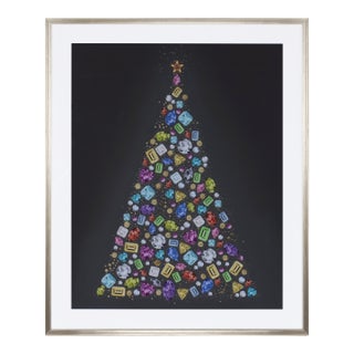 Holiday Jewel Tree Print Under Glass 23.5"H For Sale