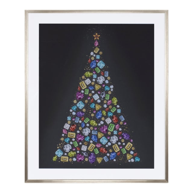 Holiday Jewel Tree Print Under Glass 23.5"H For Sale