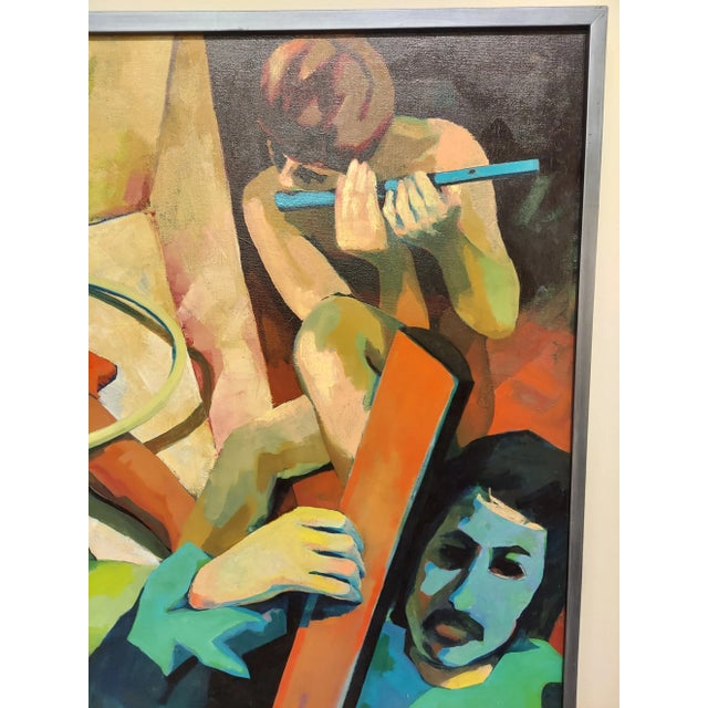 Abstract 1980s Masoud Yasami Born "1949" Large Oil Painting on Canvas Abstract Multi Dimensional Artist For Sale - Image 3 of 9