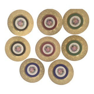 Vintage Floral Gilt Porcelain Dinner Plates – Set of 8 For Sale