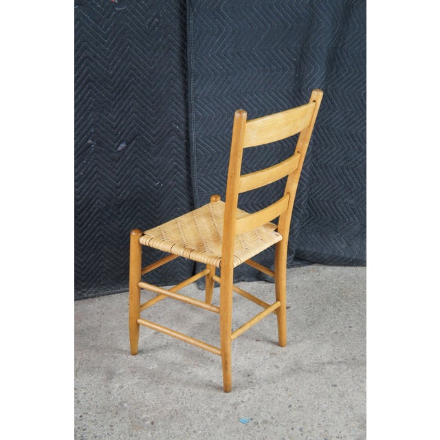6 Antique Country Farmhouse Maple Ladderback Woven Rattan Dining Chairs For Sale - Image 9 of 12