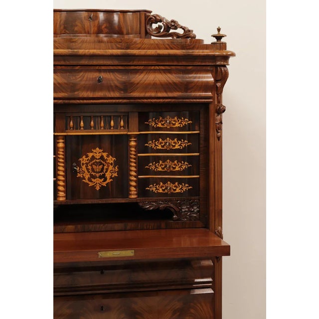 Biedermeier Secretaire Desk in Flamed Mahogany For Sale - Image 4 of 5
