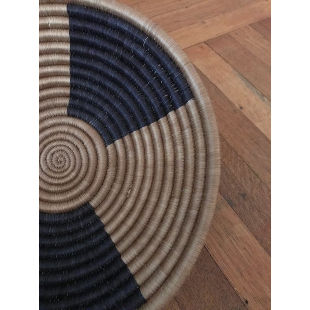 African African Hand-Made Round Basket, 11.75 In. Diameter X 2.5 In. High, Natural and Black For Sale - Image 3 of 6