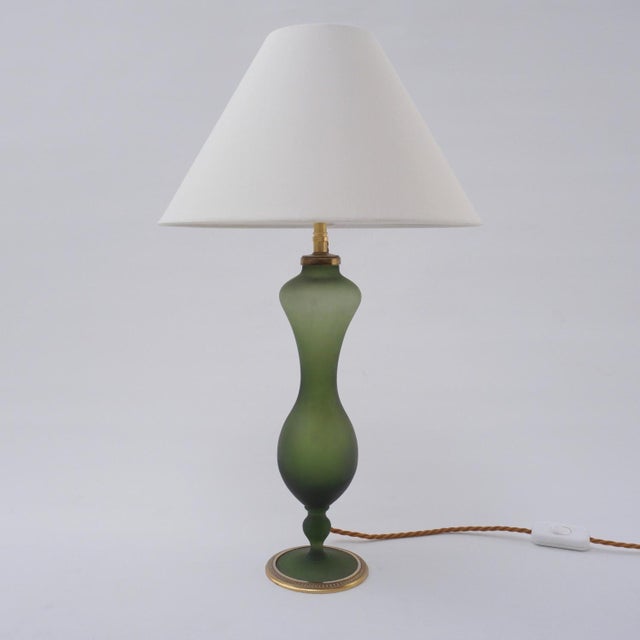Art Nouveau satin glass & ormolu antique table lamp, attributed to Baccarat, 1890`s ca, French. This antique lamp has been...