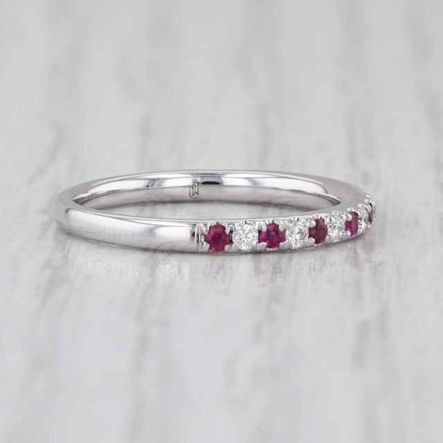 Metal 0.30ctw Ruby Diamond Wedding Band 14k White Gold Stackable Ring Size 5 For Sale - Image 7 of 8