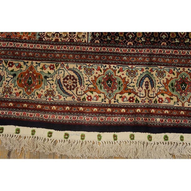 Persian 1940s Blue Navy Floral Diamond Medallion Antique Tabriz Knotted Wool Carpet Rug For Sale - Image 3 of 7