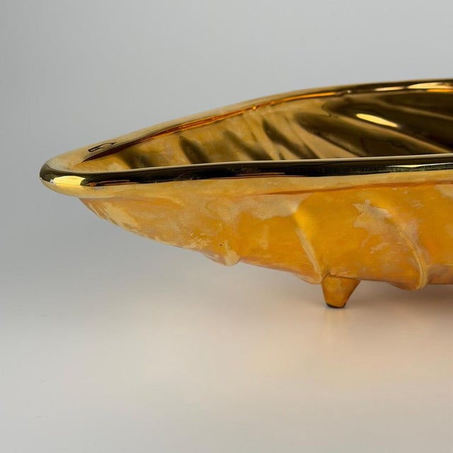 Gold Large Sculptural Shell Centerpiece in Glazed Ceramic, 1970s For Sale - Image 8 of 14