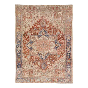 Antique Heriz Persian Handmade Rust Designed Wool Rug