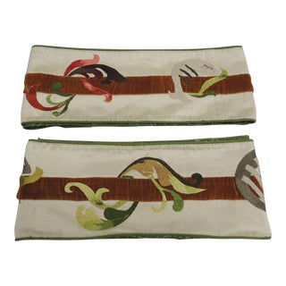 Vintage Green and Brown Cotton & Velvet Textile Borders - Set of 2 For Sale