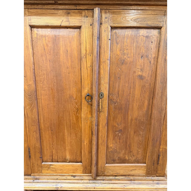 Wood Antique Pine Armoire Cabinet With Paneled Doors and Plinth Base For Sale - Image 7 of 9