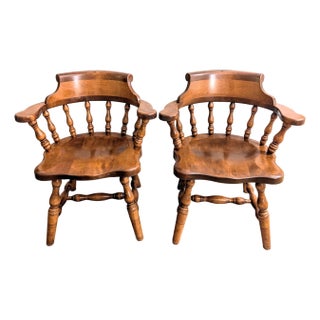 Vintage Ethan Allen Rock Maple Captain's Chairs - Heirloom Collection For Sale