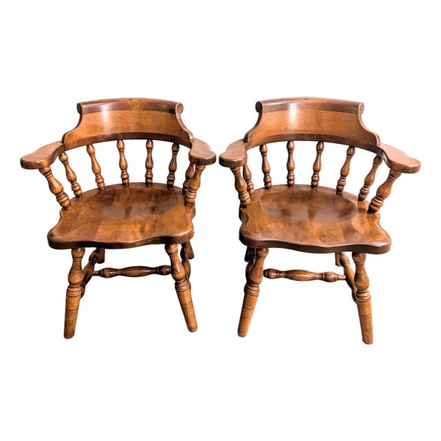 Vintage Ethan Allen Rock Maple Captain's Chairs - Heirloom Collection For Sale
