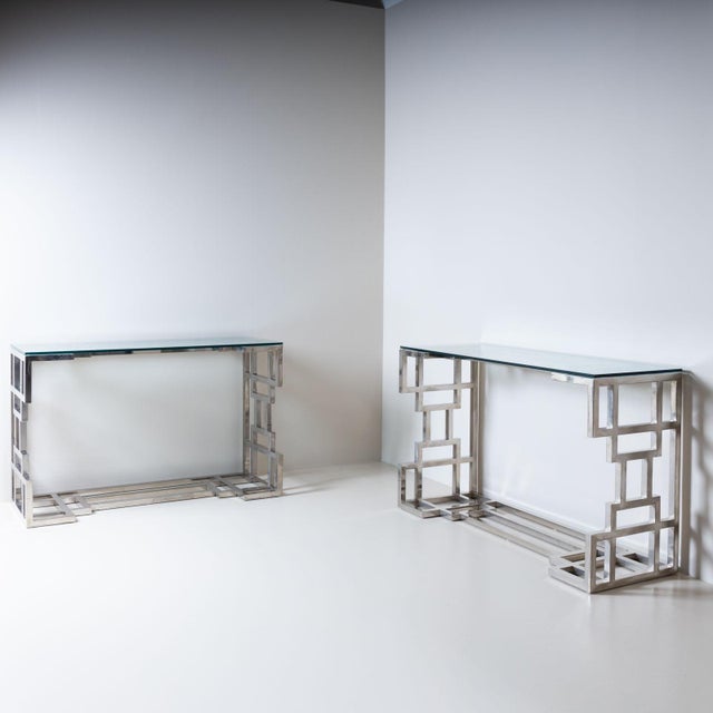Late-20th Century Hollywood Regency Style Metal and Glass Consoles For Sale - Image 10 of 10
