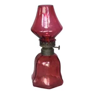 Antique Victorian Cranberry Glass Oil Lamp
