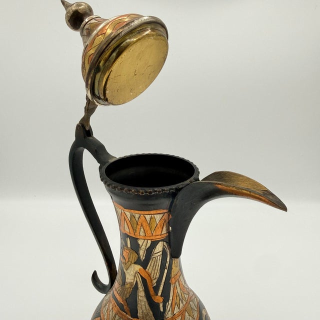 Mid 20th Century Vintage Hand-Etched Mixed Metal Ewer With Figural Decoration For Sale - Image 5 of 10