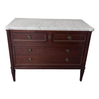 Wooden Chest of Drawers with Marble Top For Sale