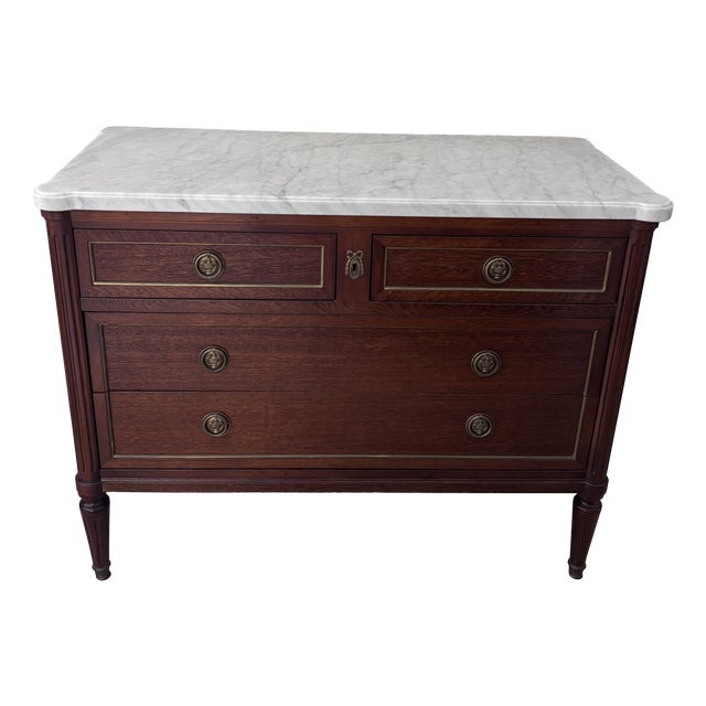 Wooden Chest of Drawers with Marble Top For Sale