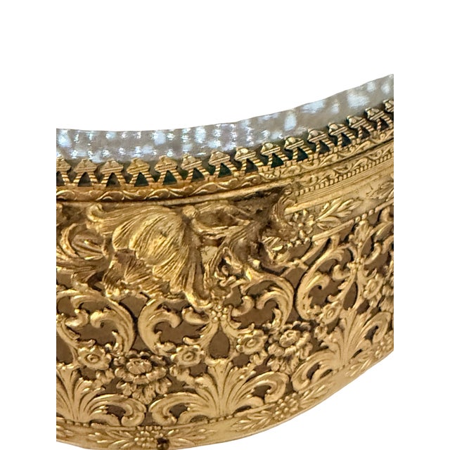 Large Antique Gilt Metal Jewelry Casket Beveled Glass Rococo Floral Box C1900 For Sale - Image 11 of 14