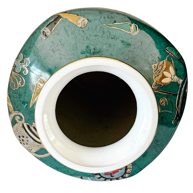 Emerald Vintage Golf Motifs Emerald Green Porcelain Vase For Sale - Image 8 of 10