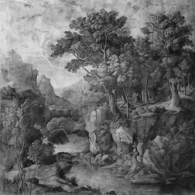 Rustic European 16" X 16" Grisaille Landscape Original Print 16th Century Style, Unframed For Sale - Image 3 of 3